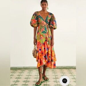 NWT Farm Rio coral macaws midi wrap dress Size Small